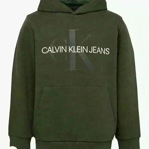 Calvin Klein Big Boys Old School Logo Pullover Hoodie Sequoia M(10/12)